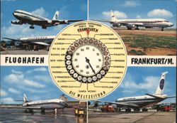 Frankfurt Airport, World Clock and Airliners Postcard