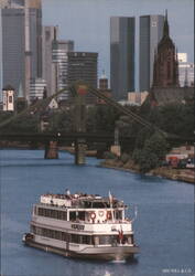 Frankfurt am Main Skyline with Wikinger II Passenger Ship Postcard