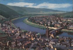 Bernkastel-Kues on the Mosel River with Landshut Ruin Postcard