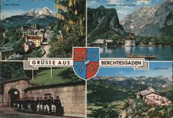 Berchtesgaden Multi-View, Königssee, Kehlsteinhaus, Salzbergwerk Postcard
