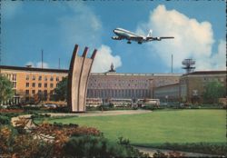 Airplane over Berlin Tempelhof Airport and Air Lift Memorial Postcard