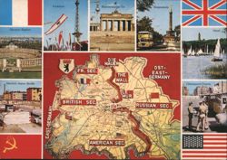Berlin Divided City Landmarks & Cold War Map Postcard