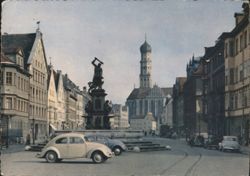 Herkulesbrunnen and St. Ulrich and Afra, Augsburg Postcard