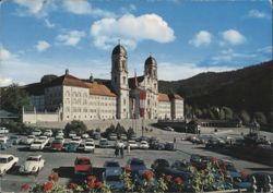 Einsiedeln Monastery with Cars in Forecourt Postcard