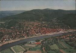 Aerial View of Eberbach am Neckar with River and Hills Postcard