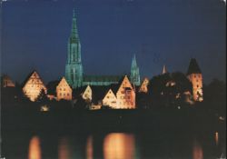 Ulm Cathedral at Night with World's Tallest Spire Postcard