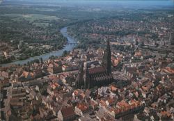 Ulm Minster and Danube River, Aerial View Postcard