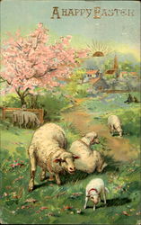 A Happy Easter With Lambs Postcard Postcard