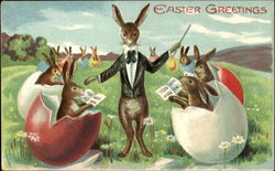 Easter Greetings! With Bunnies Postcard Postcard