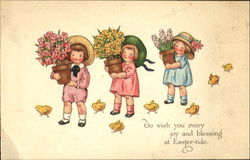 To Wish You Every Joy And Blessing At Easter Tide With Children Postcard Postcard