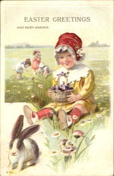 Easter Greetings And Best Wishes With Children Postcard Postcard