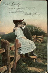 Couple on Fence Romance & Love Postcard Postcard