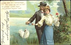 Couple Near Pond Postcard