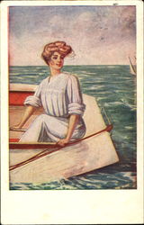 Woman in Boat Women Postcard Postcard