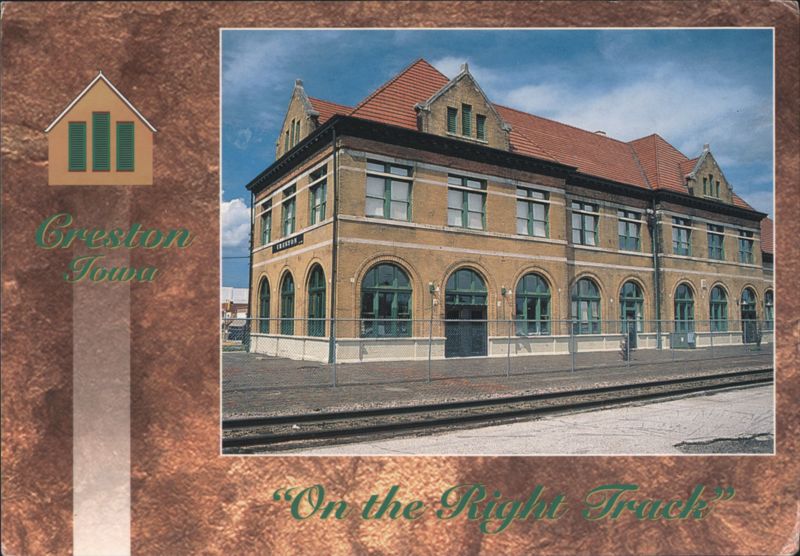 Creston Iowa CB&Q Depot Dunlap Postcard Co.