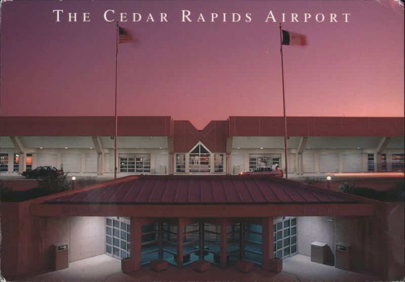 Cedar Rapids Airport at Sunset with Flags Iowa
