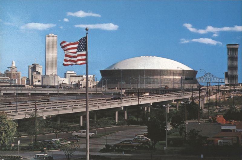 New Orleans Superdome and Skyline with American Flag Louisiana