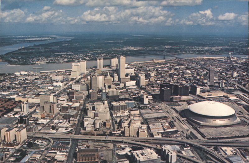 New Orleans Aerial View, Superdome, Mississippi River Louisiana