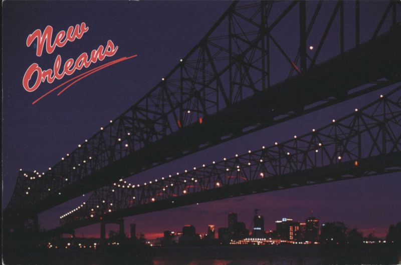 New Orleans Crescent City Connection Twin Bridges at Night Louisiana