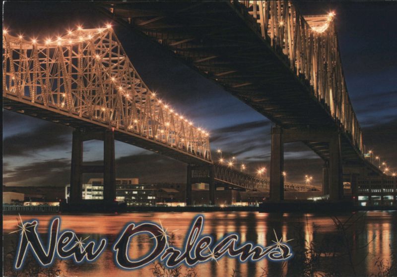 Crescent City Connection Bridges at Night, New Orleans Louisiana