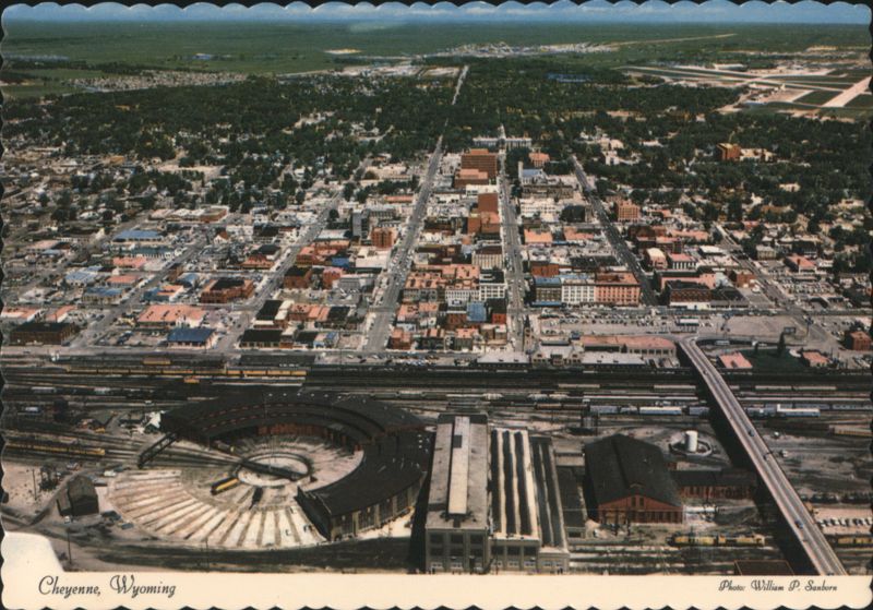 Aerial View of Cheyenne, Wyoming with Railroad Yards