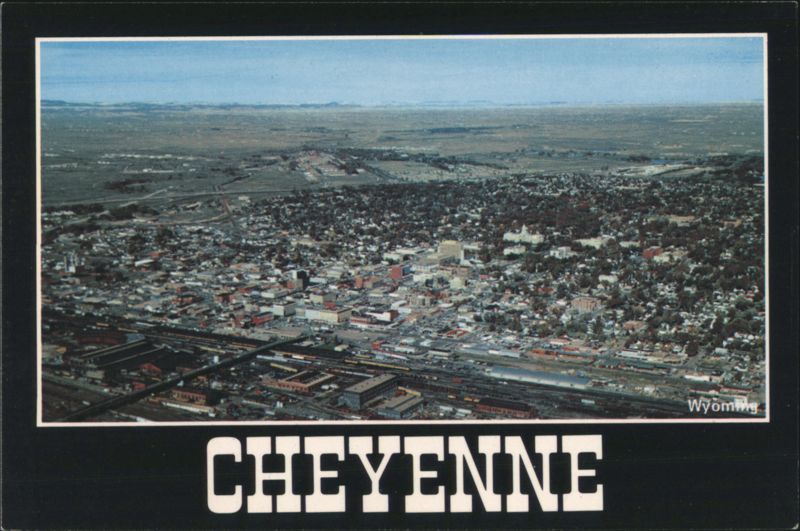 Aerial View of Downtown Cheyenne, WY with Capitol & Railyard Wyoming