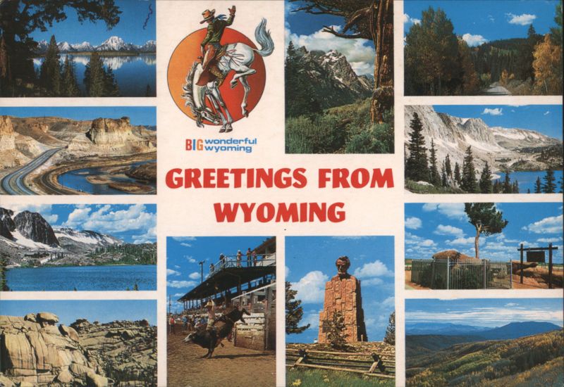 Greetings from Wyoming Multi-View: Grand Teton, Cheyenne Rodeo