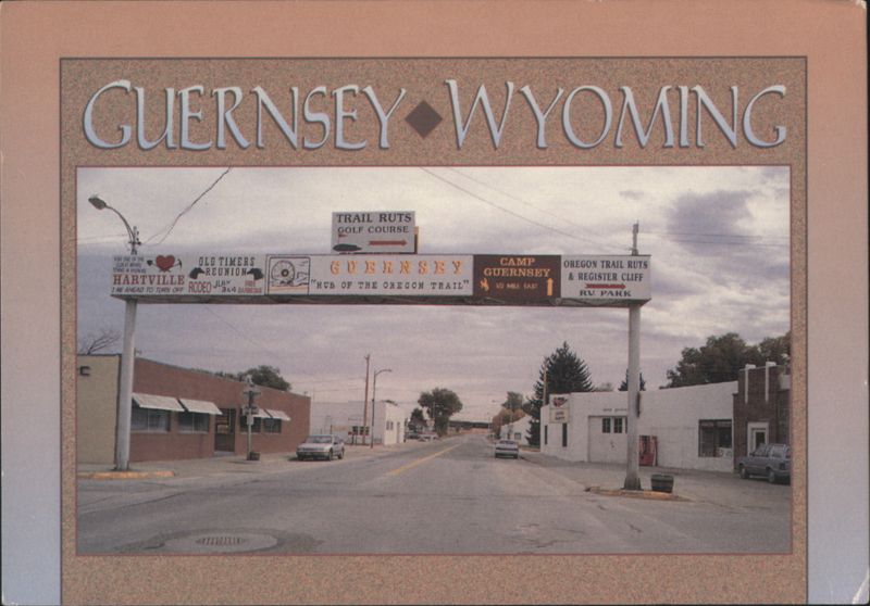 Guernsey Wyoming Street View with Oregon Trail Sign
