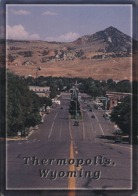 Thermopolis, Wyoming Main Street View with Mountain