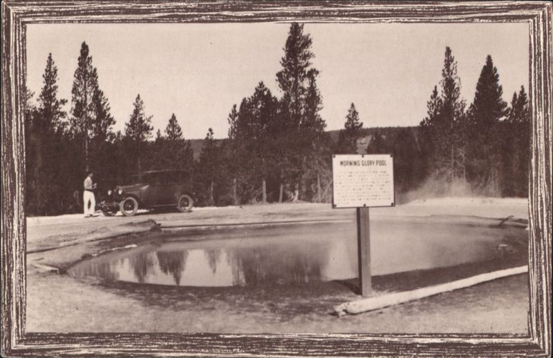 Morning Glory Pool, Yellowstone Park with 1930s Car