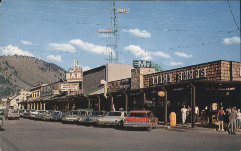 Jackson WY Street Scene with Ranch Shops & R Bar Wyoming