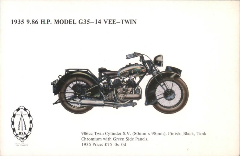 1935 BSA 9.86 H.P. Model G35-14 Vee-Twin Motorcycle