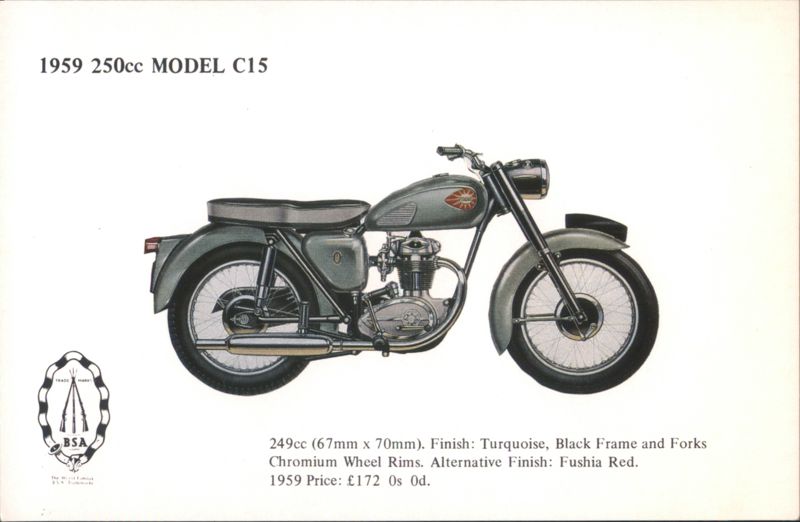 1959 BSA 250cc Model C15 Motorcycle Motorcycles
