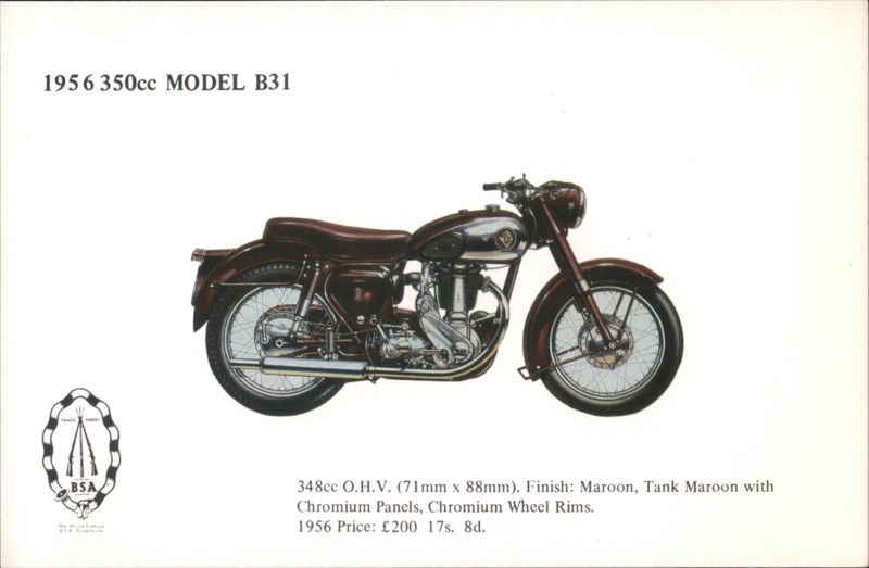 1956 BSA 350cc Model B31 Motorcycle Motorcycles