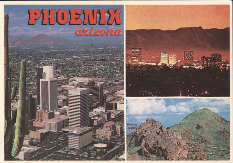 Phoenix AZ Aerial, Downtown Night, Camelback Mountain Arizona