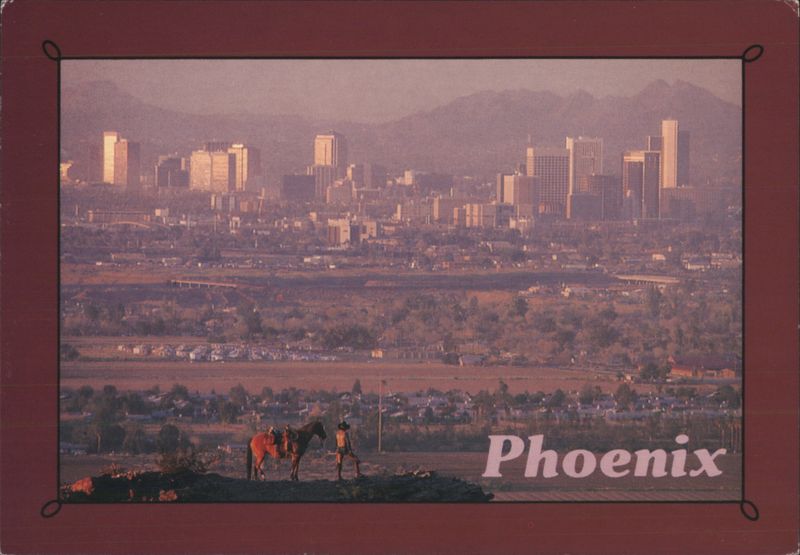 Panoramic View of Phoenix with Cowboy and Horse Arizona
