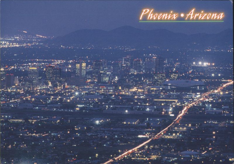 Phoenix Arizona Night Cityscape with Mountains Steve Gibson