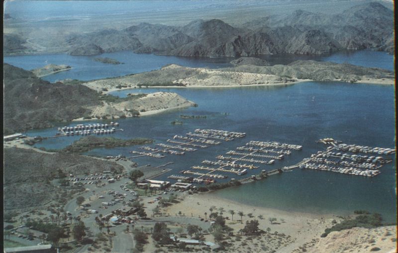 Aerial View of Lake Mohave with Marina and Davis Dam Bullhead City Arizona