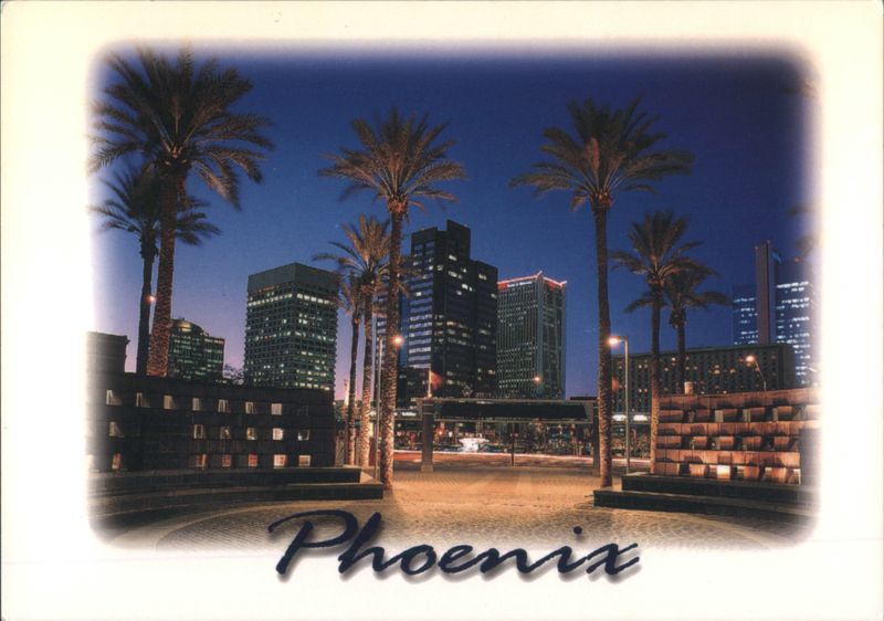 Phoenix Arizona Skyline at Dusk with Palm Trees Ken Raveill
