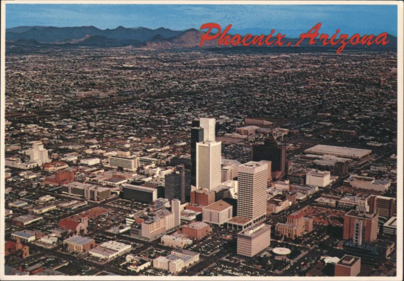 Aerial View of Phoenix, AZ Skyline with Mountains Arizona