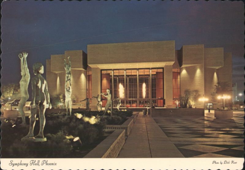 Symphony Hall, Phoenix Civic Plaza at Night with Statues Arizona