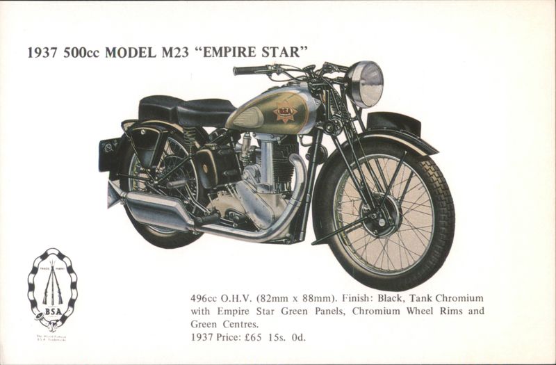 1937 BSA 500cc Model M23 Empire Star Motorcycle Motorcycles
