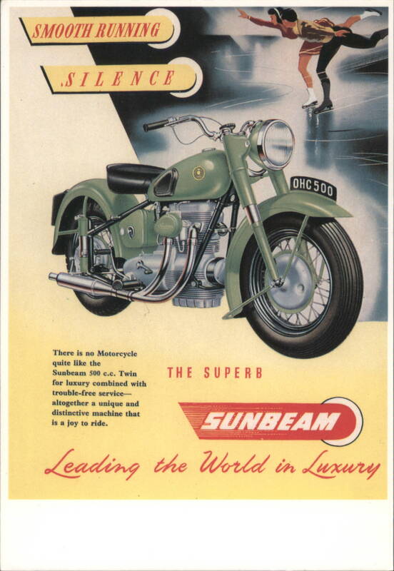 Sunbeam 500cc Twin Motorcycle & Ice Skaters Luxury Ad