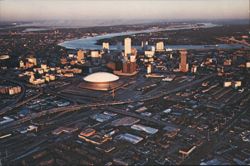 New Orleans LA Aerial View Superdome Mississippi River Chrome Postcard