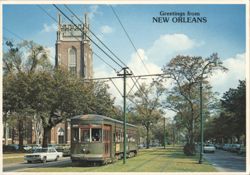 St. Charles Streetcar, New Orleans with University Building Postcard