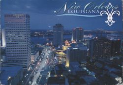New Orleans Louisiana Skyline at Twilight with Fleur-de-Lis Postcard