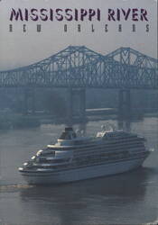 Mississippi River New Orleans Cruise Ship & Bridge Postcard