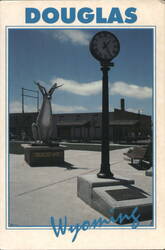 Jackalope Statue & Clock Tower, Douglas, Wyoming Postcard