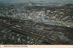 Aerial View of Cheyenne, Wyoming with Railroad & Capitol Postcard