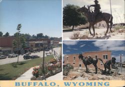 Buffalo, Wyoming Cowboy & Horse Bronze Statues, Street View Postcard